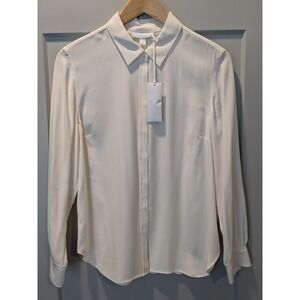 NWT The White Company White Label‎ Silk Shirt Ivory Button Up L/S Top Sz 10